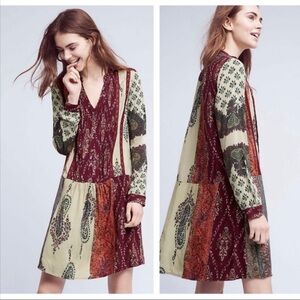 Anthropologie Tiny Gwen Boho Paisley Floral Patchwork Dress Size XS